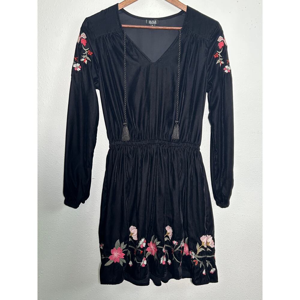 Ana Black Ember Dark Boho Dress Small Embroidered Velvet